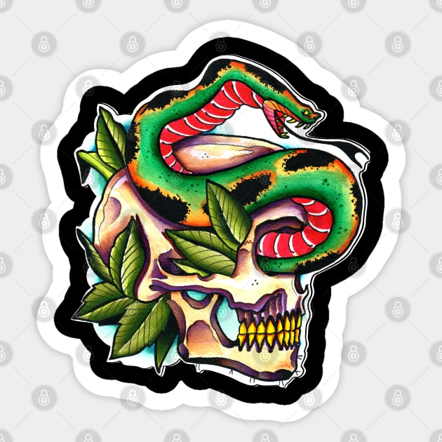 Skull an Snake Sticker by Golden Stag Designs